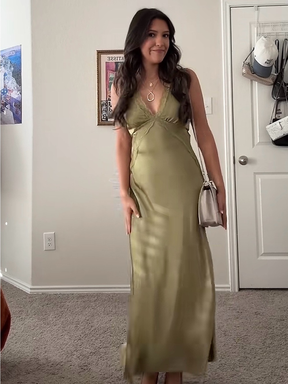 NEW - VIRAL Sincerely Jules Lace Trim Satin Maxi Dress - Picture 2 of 5